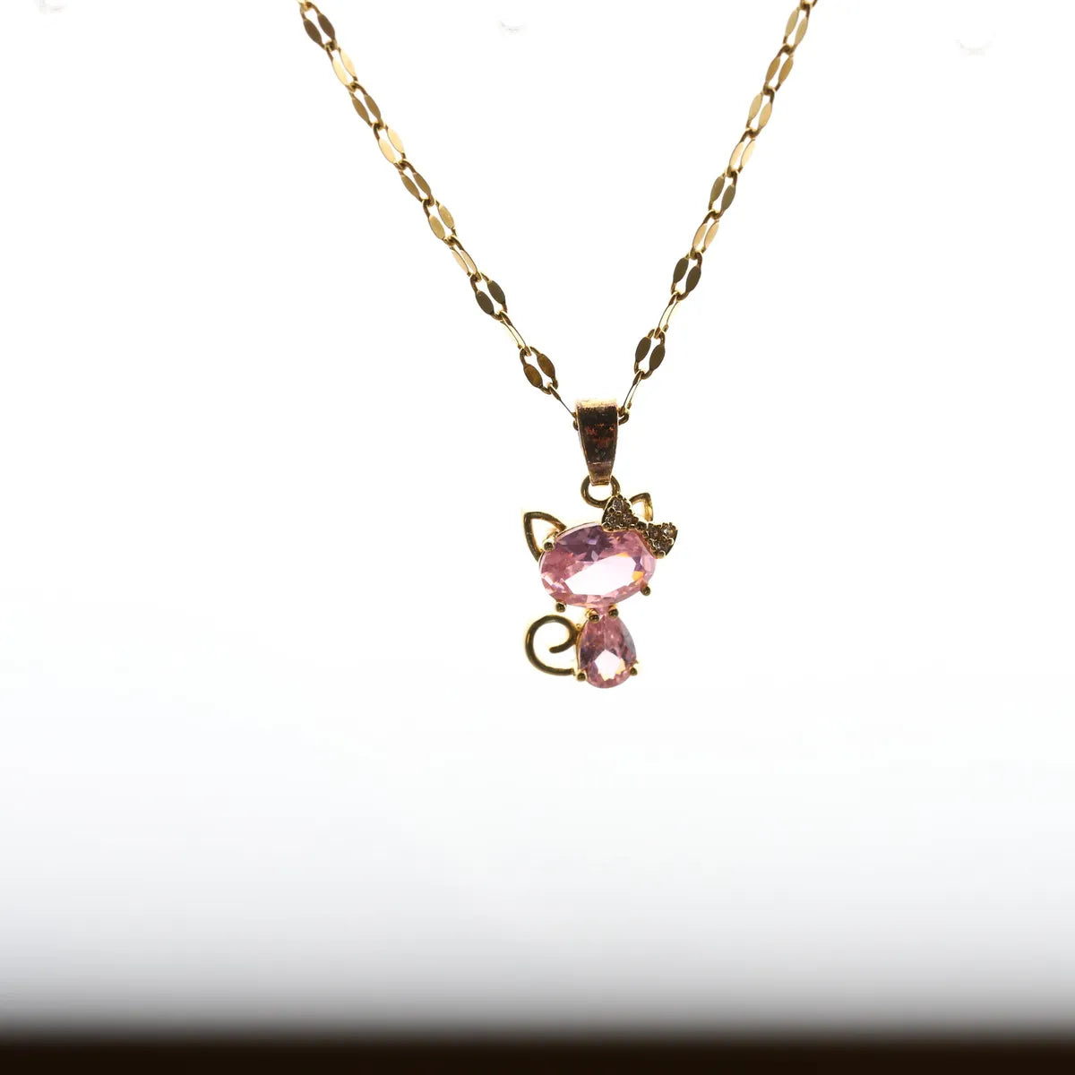 Cute Cat Titanium Steel Inlay Zircon Necklace 1 Piece