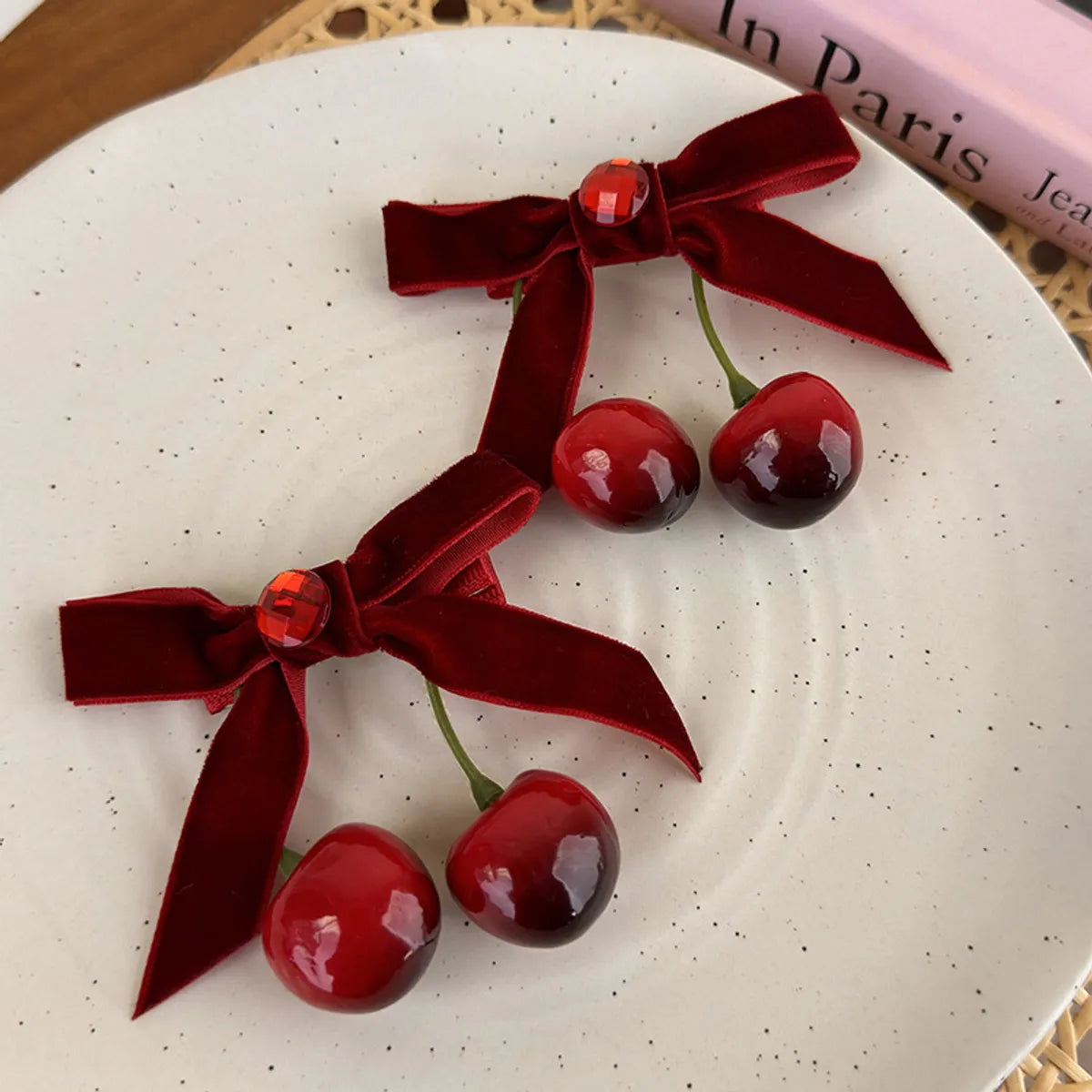 Cute Cherry Alloy Cloth Bowknot Hair Clip