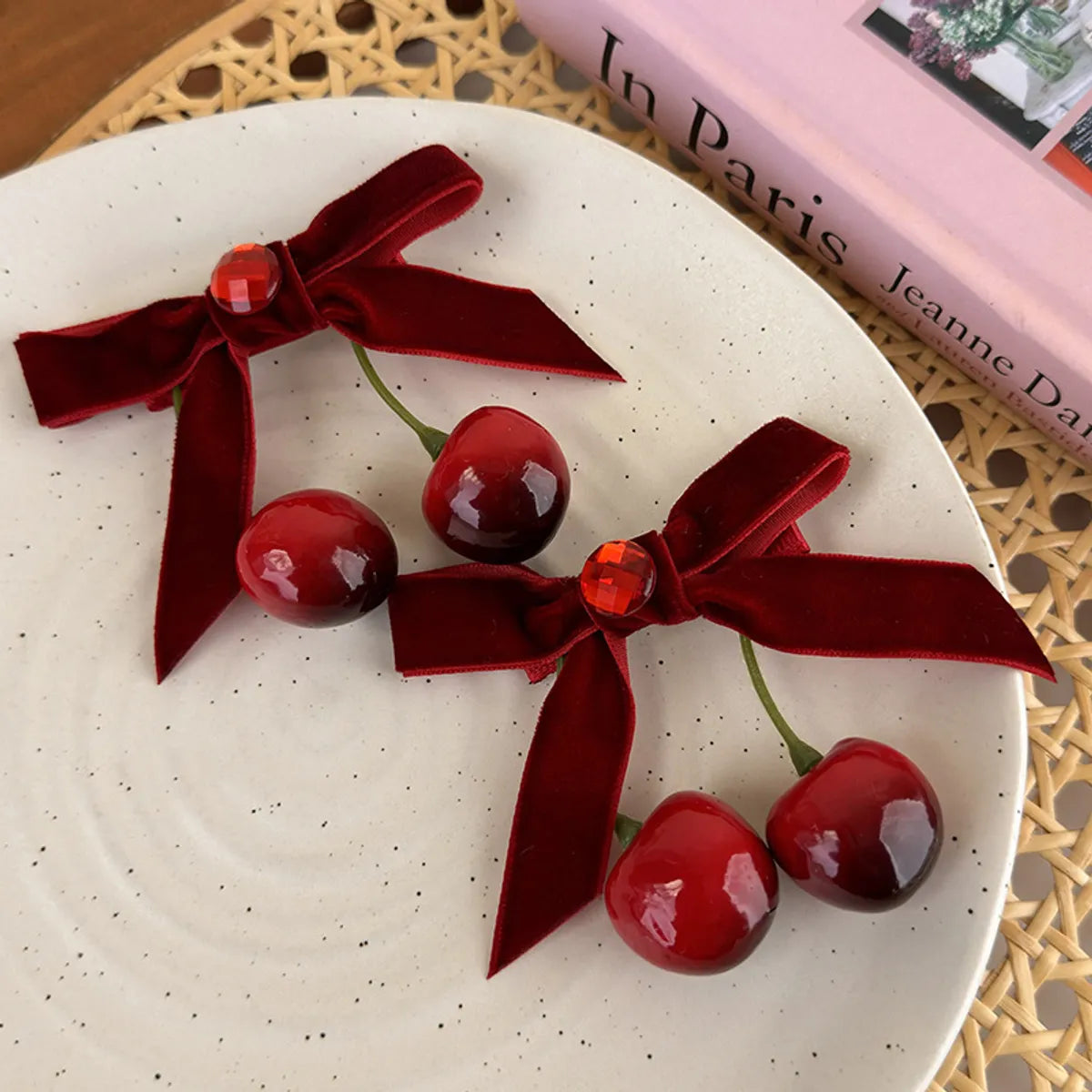 Cute Cherry Alloy Cloth Bowknot Hair Clip