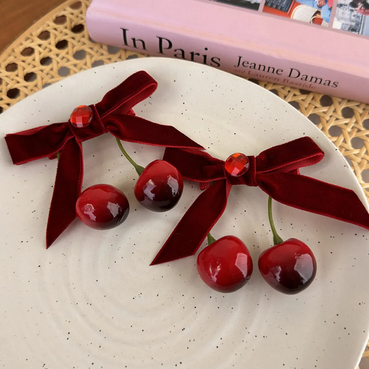 Cute Cherry Alloy Cloth Bowknot Hair Clip