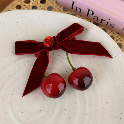 Cute Cherry Alloy Cloth Bowknot Hair Clip