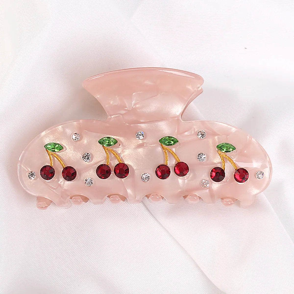 Cute Cherry Arylic Hollow Out Inlay Rhinestones Hair Claws 1 Piece