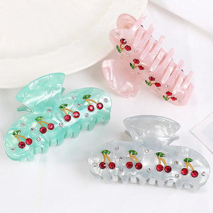 Cute Cherry Arylic Hollow Out Inlay Rhinestones Hair Claws 1 Piece