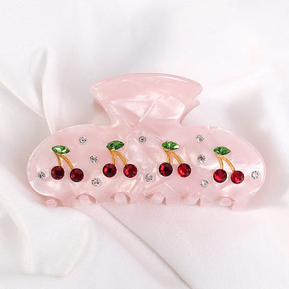 Cute Cherry Arylic Hollow Out Inlay Rhinestones Hair Claws 1 Piece