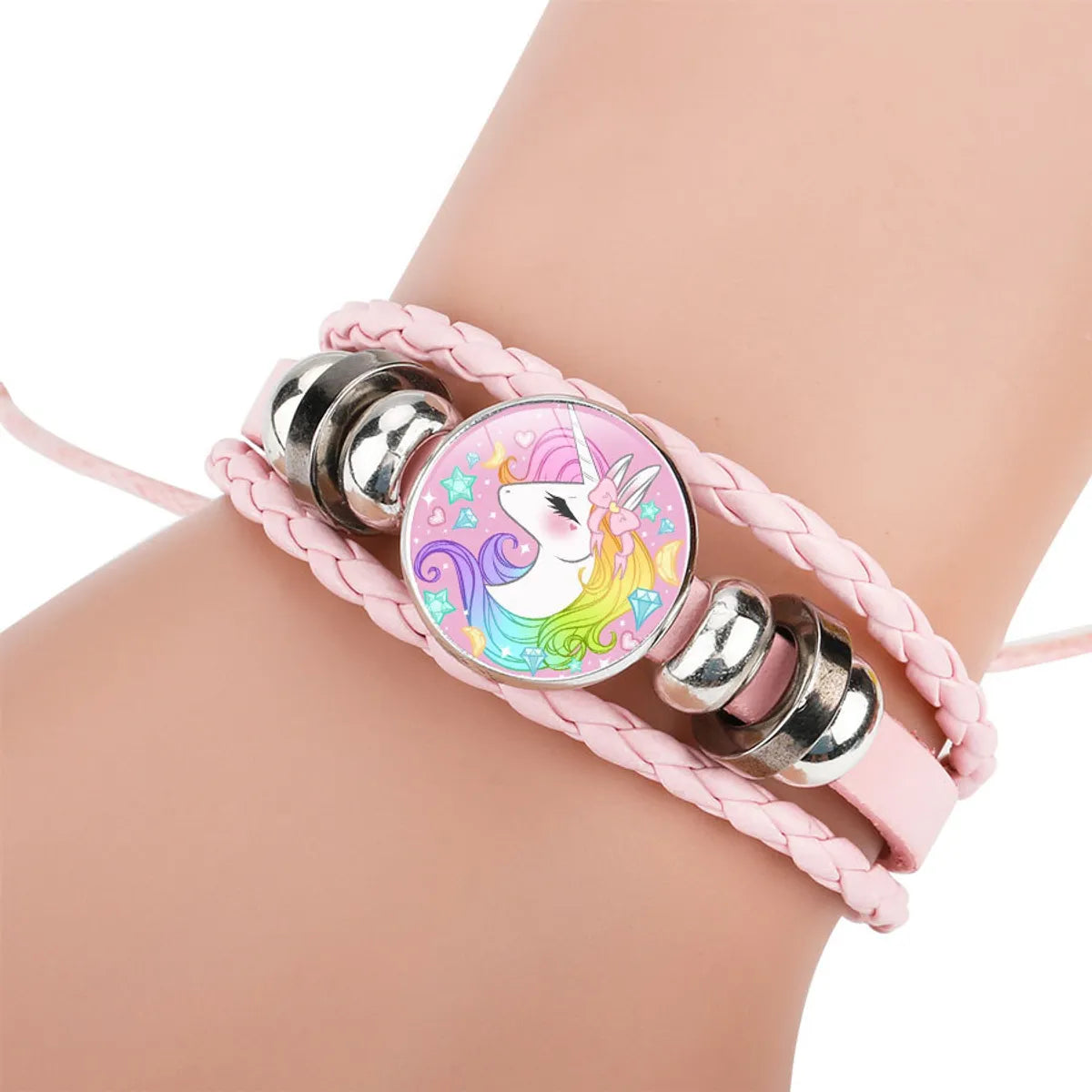 Cute Children's Cartoon Unicorn Pony Blue Hand-woven Rope Leather Bracelet