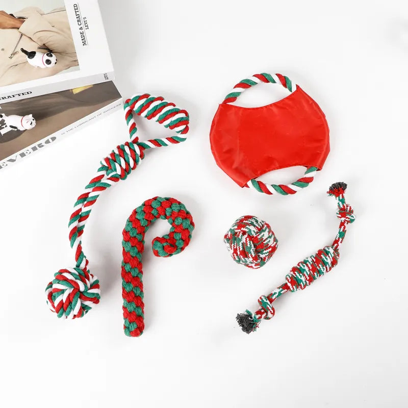 Cute Christmas Gift Tear-Resistant Bends And Hitches Molar Dog Toy Set