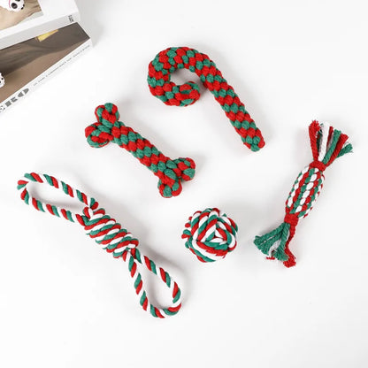 Cute Christmas Gift Tear-Resistant Bends And Hitches Molar Dog Toy Set