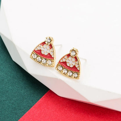 Cute Christmas Hat Alloy Enamel Rhinestones Women'S Ear Studs 1 Pair