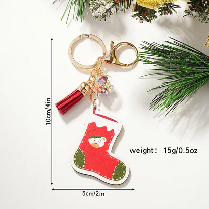 Cute Christmas Hat Christmas Socks Wood Christmas Unisex Keychain