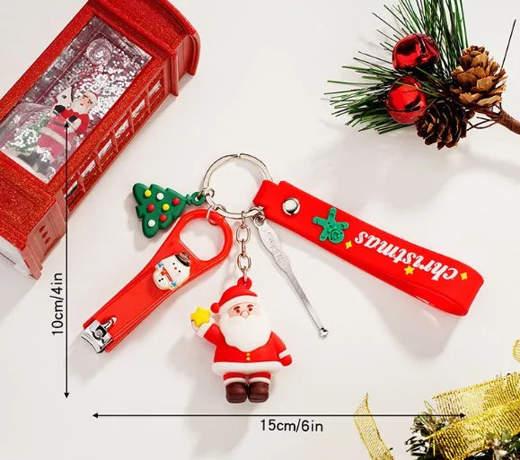 Cute Christmas Hat Christmas Tree Santa Claus Pvc Christmas Unisex Keychain