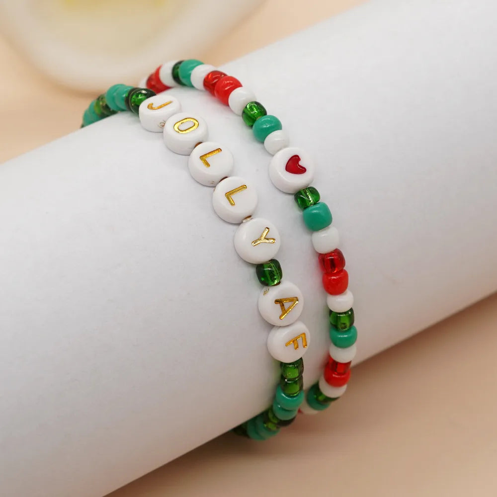 Cute Christmas Letter Heart Shape Glass Glass Christmas Women'S Bracelets