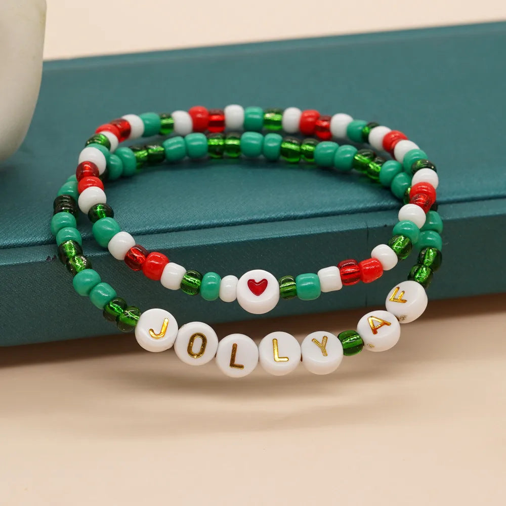 Cute Christmas Letter Heart Shape Glass Glass Christmas Women'S Bracelets