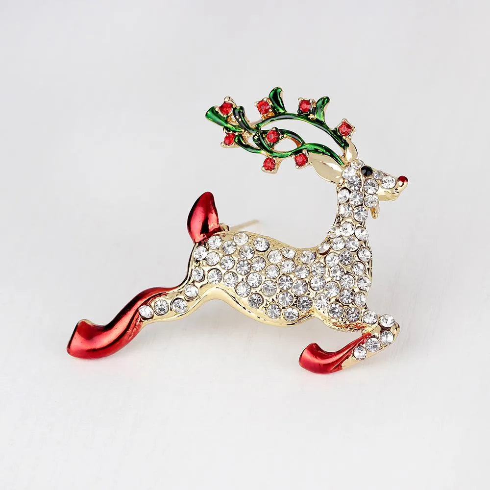 Cute Christmas Studded Sika Deer Brooch Nhdr142884