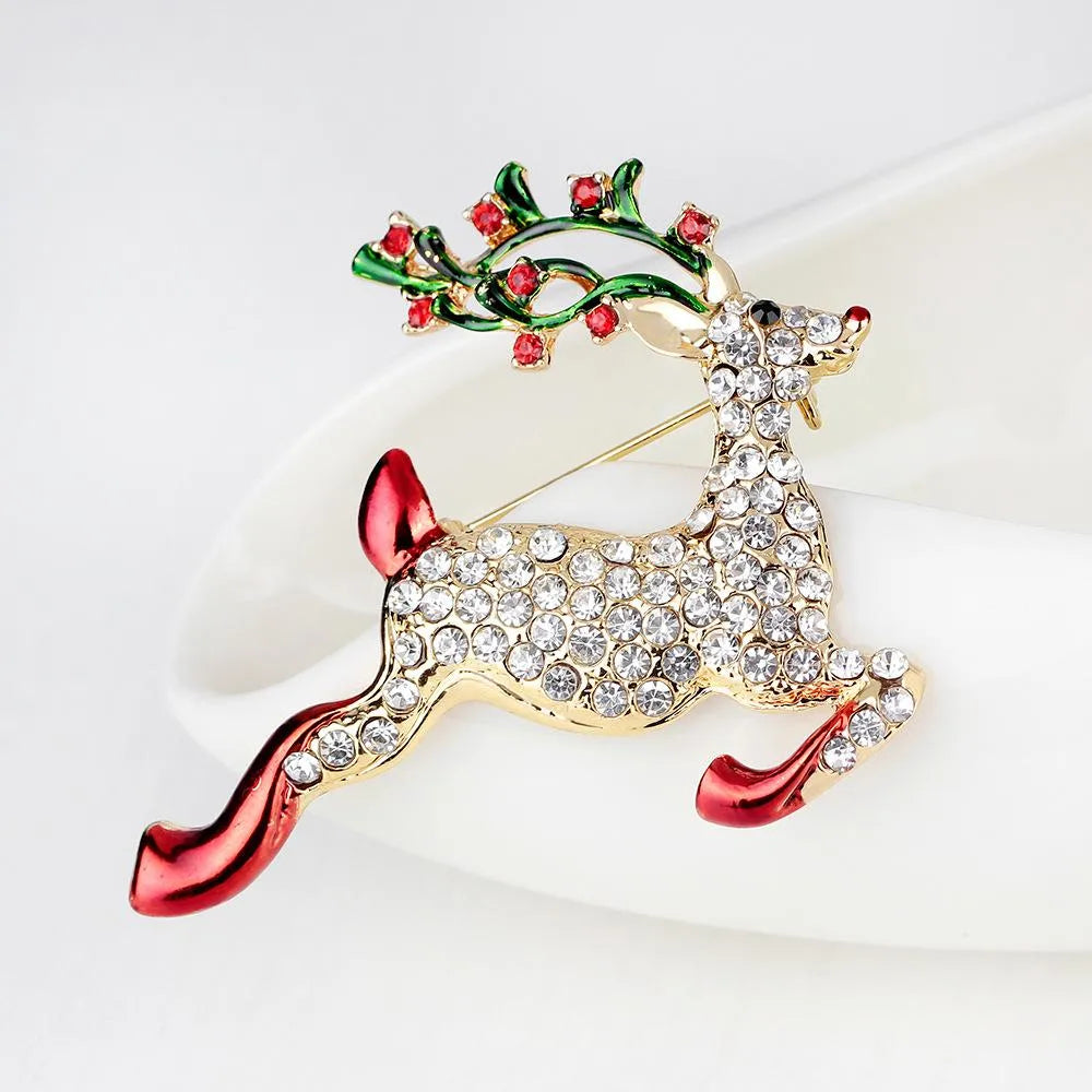 Cute Christmas Studded Sika Deer Brooch Nhdr142884