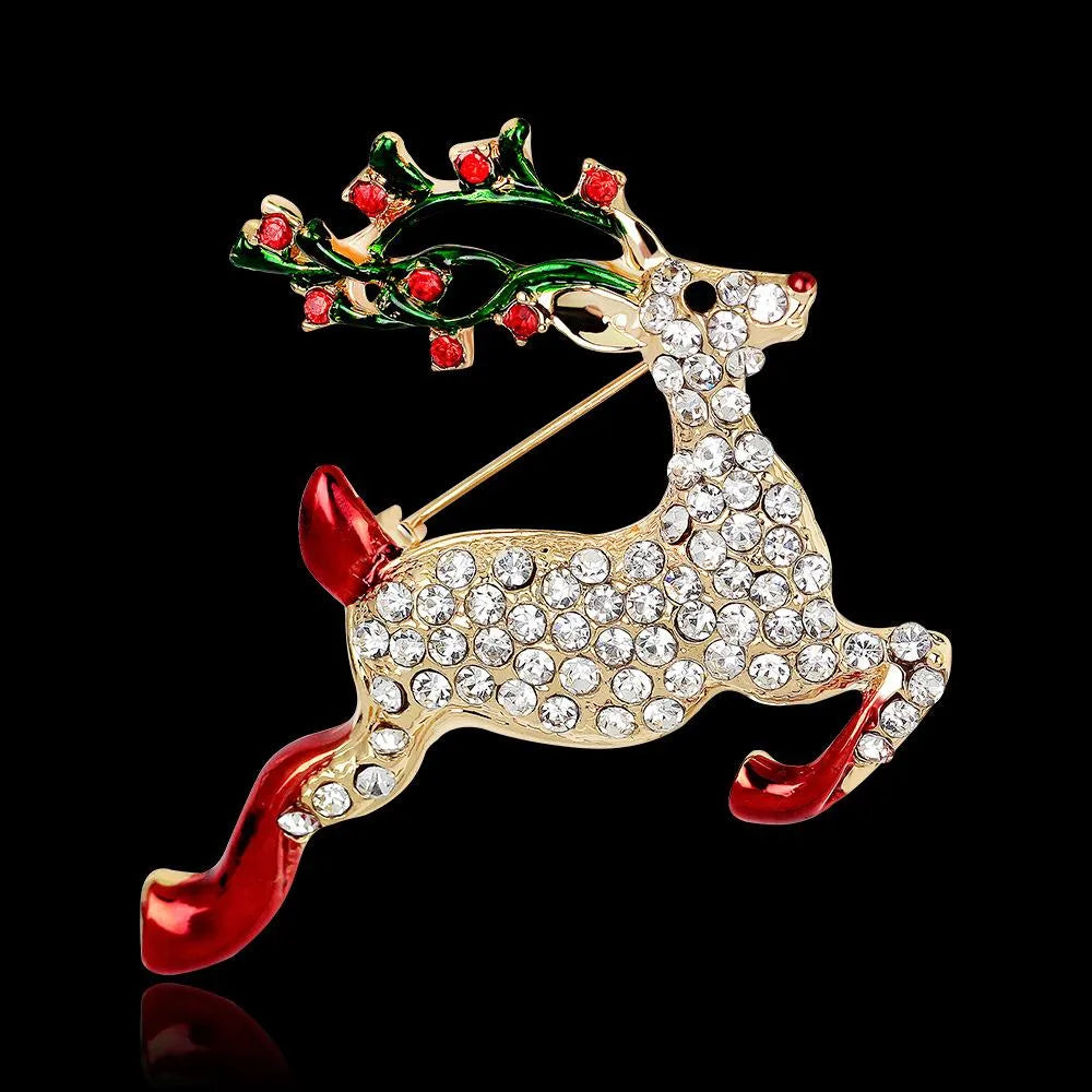 Cute Christmas Studded Sika Deer Brooch Nhdr142884