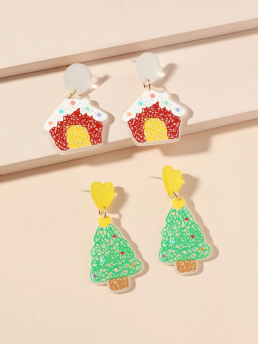 Cute Christmas Tree Arylic Carving Women's Drop Earrings 1 Pair