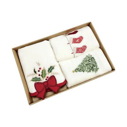 Cute Christmas Tree Bow Knot Cotton Towels