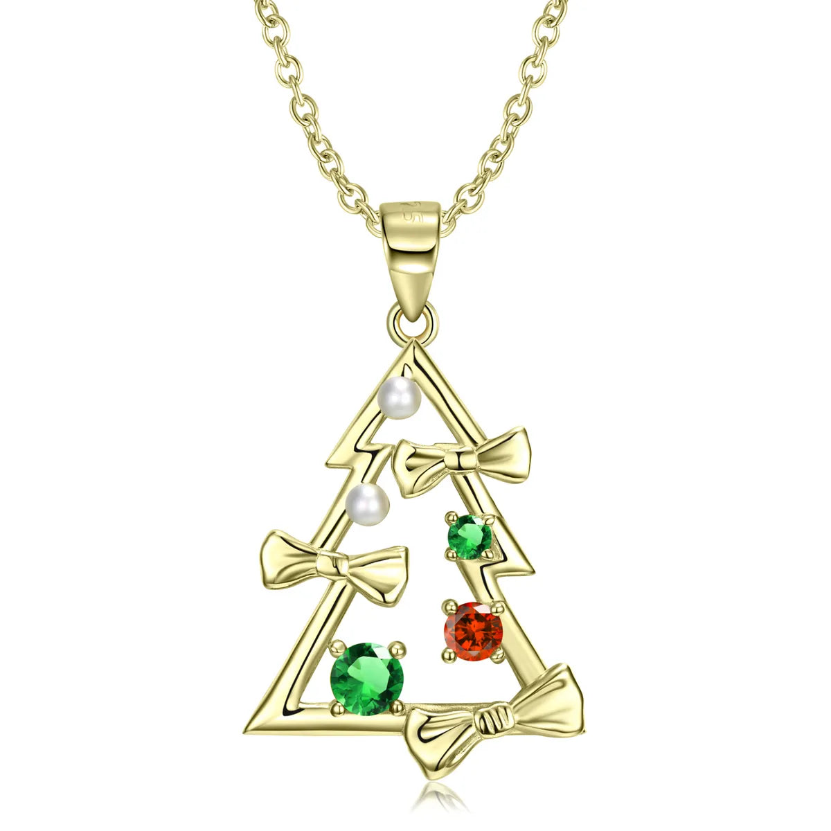 Cute Christmas Tree Bow Knot Sterling Silver Plating Inlay Zircon Pendant Necklace