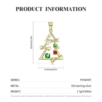 Cute Christmas Tree Bow Knot Sterling Silver Plating Inlay Zircon Pendant Necklace