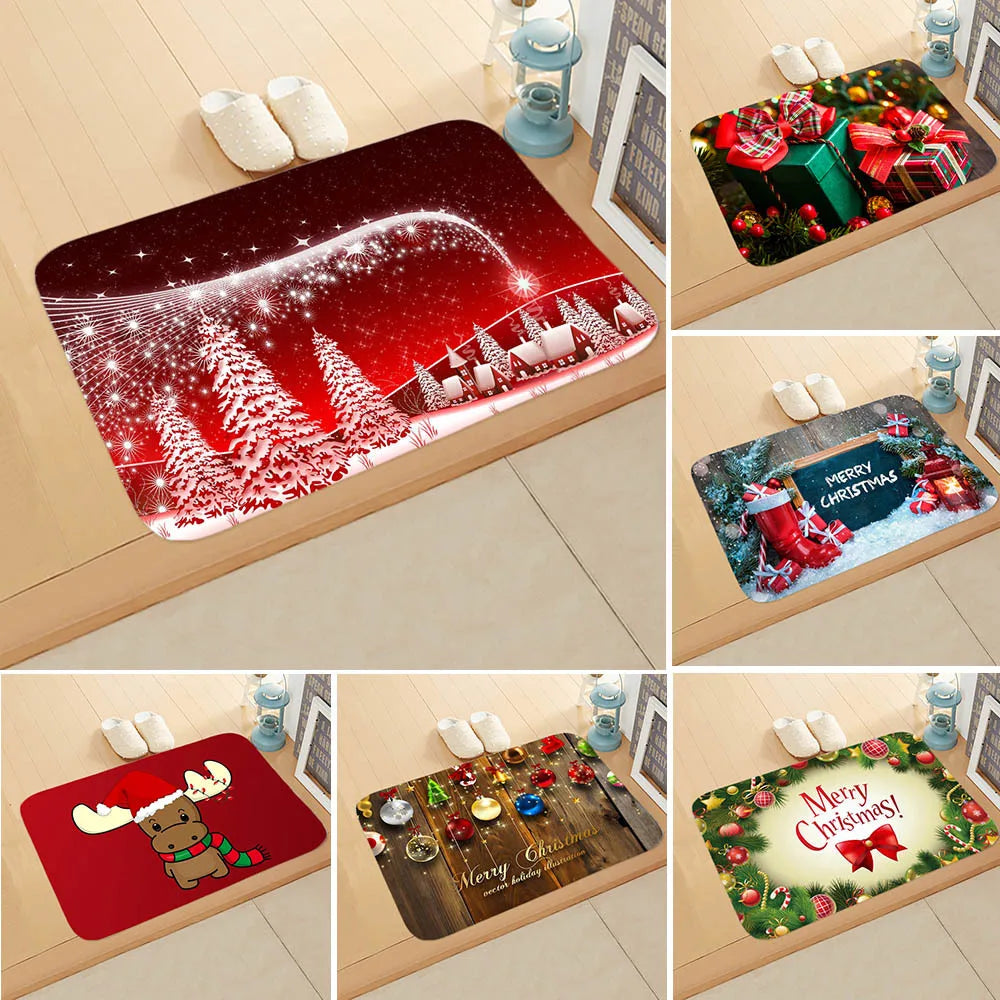 Cute Christmas Tree Elk Flannel Fabric Floor Mat