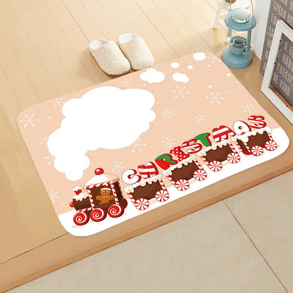 Cute Christmas Tree Elk Flannel Fabric Floor Mat