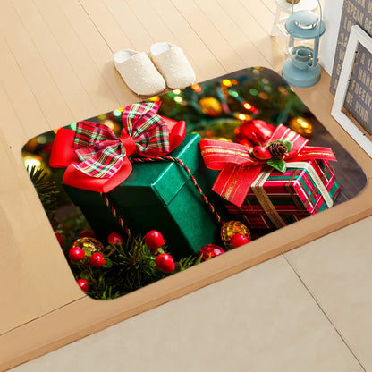 Cute Christmas Tree Elk Flannel Fabric Floor Mat