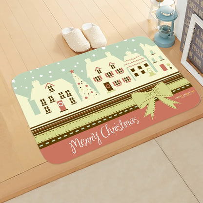 Cute Christmas Tree Elk Flannel Fabric Floor Mat