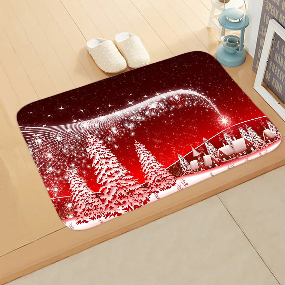 Cute Christmas Tree Elk Flannel Fabric Floor Mat