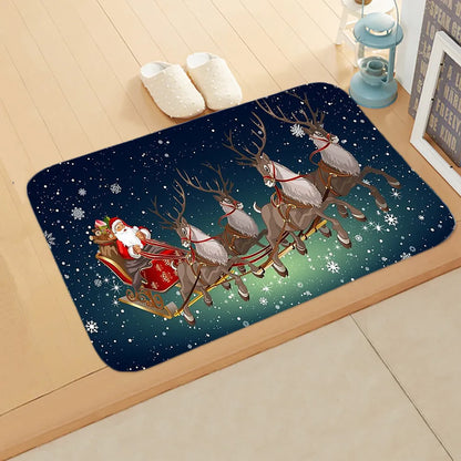 Cute Christmas Tree Elk Flannel Fabric Floor Mat