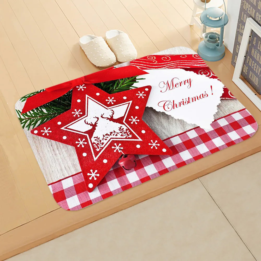 Cute Christmas Tree Elk Flannel Fabric Floor Mat