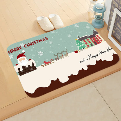 Cute Christmas Tree Elk Flannel Fabric Floor Mat