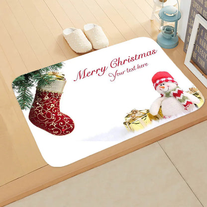 Cute Christmas Tree Elk Flannel Fabric Floor Mat