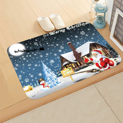 Cute Christmas Tree Elk Flannel Fabric Floor Mat