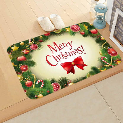 Cute Christmas Tree Elk Flannel Fabric Floor Mat