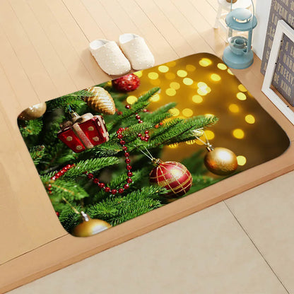 Cute Christmas Tree Elk Flannel Fabric Floor Mat