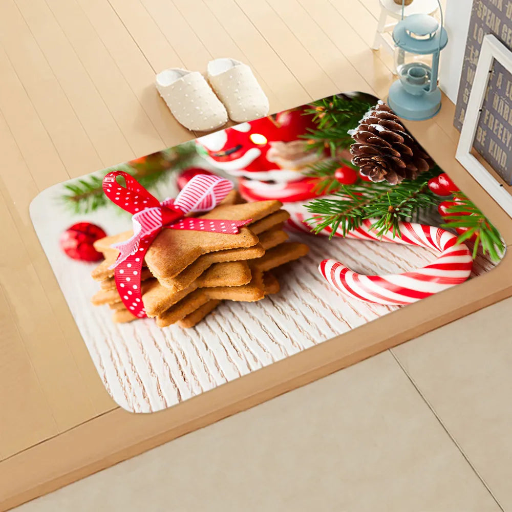 Cute Christmas Tree Elk Flannel Fabric Floor Mat