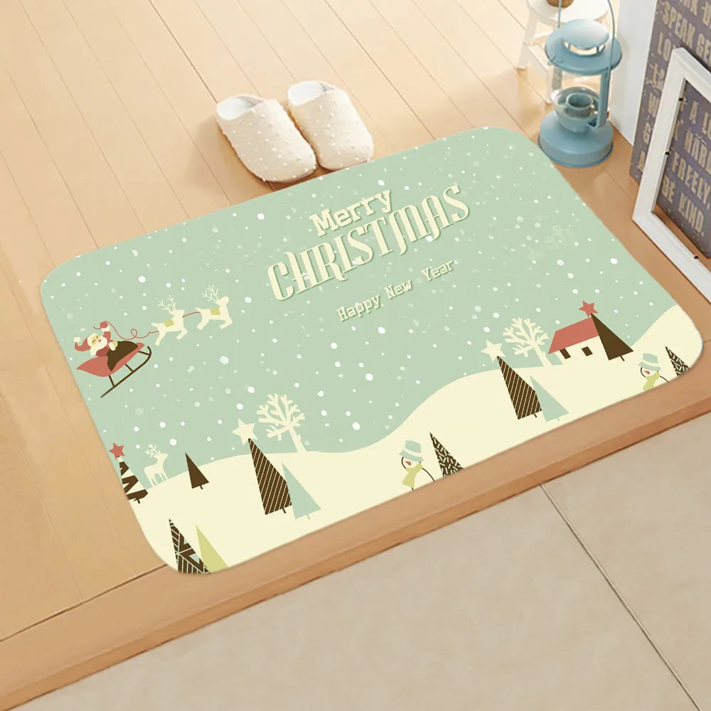 Cute Christmas Tree Elk Flannel Fabric Floor Mat