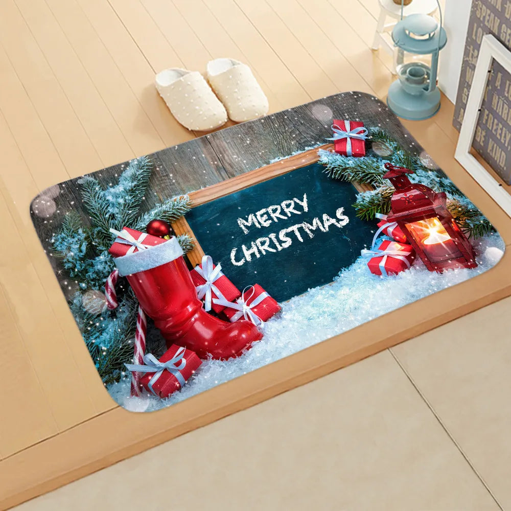 Cute Christmas Tree Elk Flannel Fabric Floor Mat