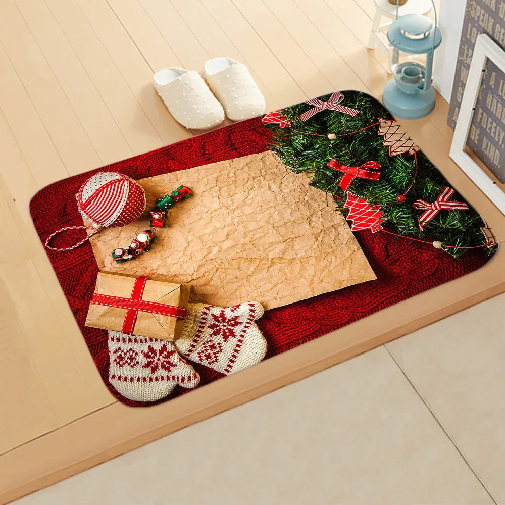 Cute Christmas Tree Elk Flannel Fabric Floor Mat