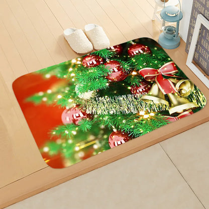 Cute Christmas Tree Elk Flannel Fabric Floor Mat