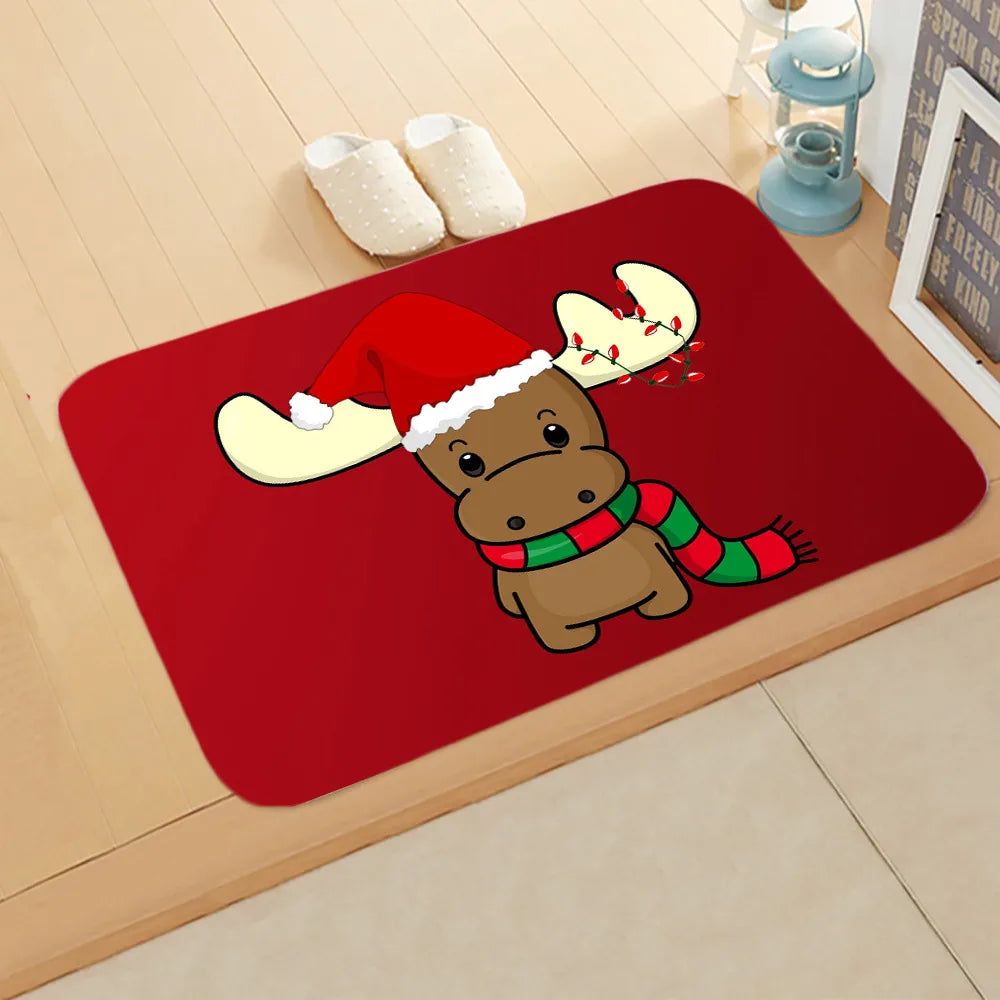 Cute Christmas Tree Elk Flannel Fabric Floor Mat