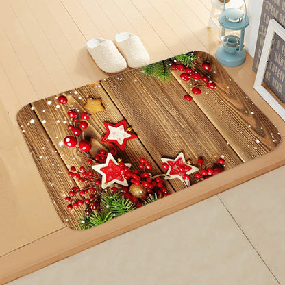 Cute Christmas Tree Elk Flannel Fabric Floor Mat