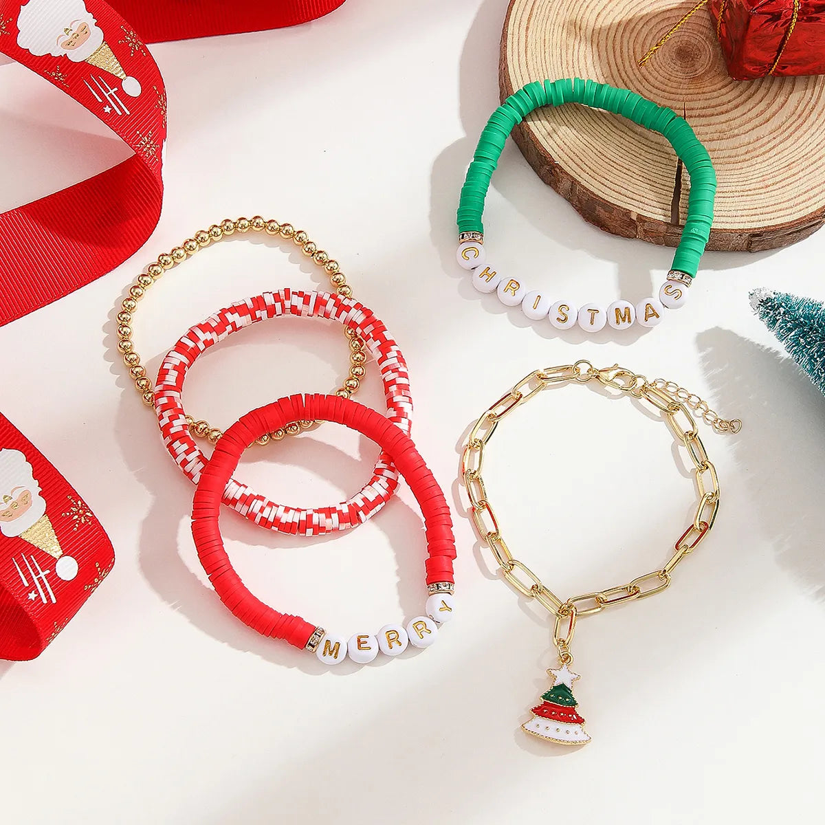 Cute Christmas Tree Letter Resin Christmas Women's Bracelets