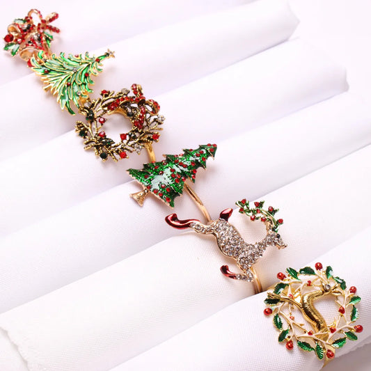 Cute Christmas Tree Santa Claus Alloy Napkin Rings 1 Set Of 6