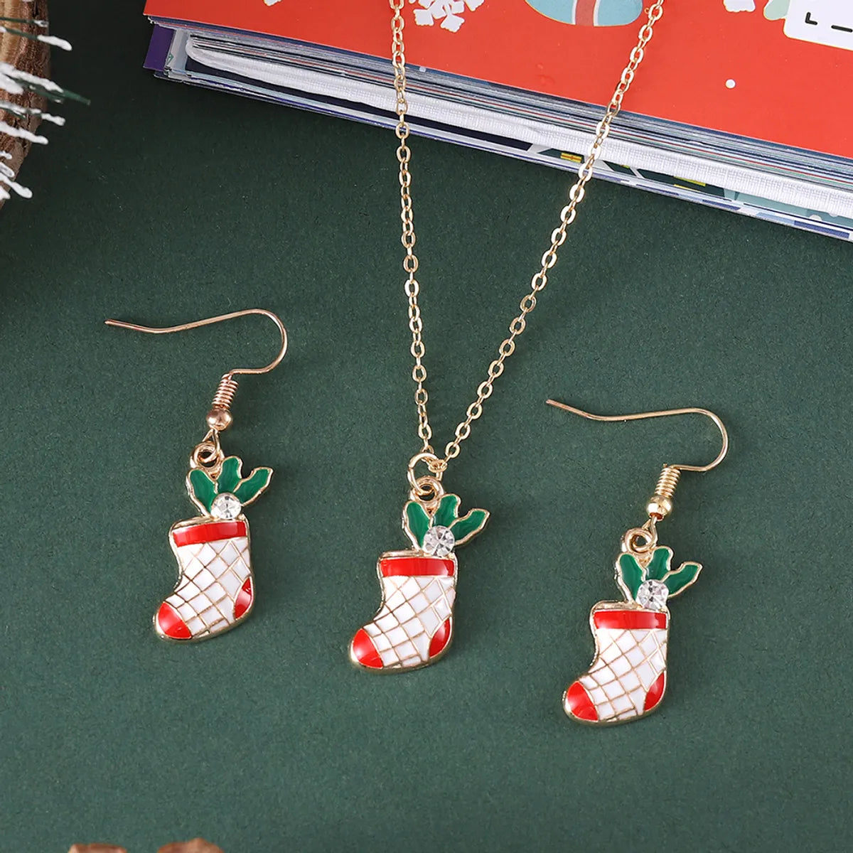 Cute Christmas Tree Santa Claus Christmas Socks Alloy Wholesale Earrings Necklace