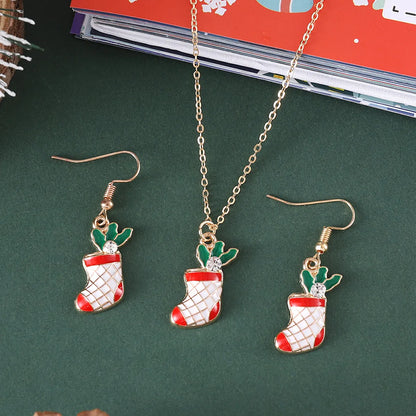 Cute Christmas Tree Santa Claus Christmas Socks Alloy Wholesale Earrings Necklace