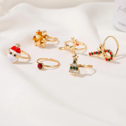 Cute Christmas Tree Santa Claus Elk Alloy Plating Christmas Women'S Open Rings