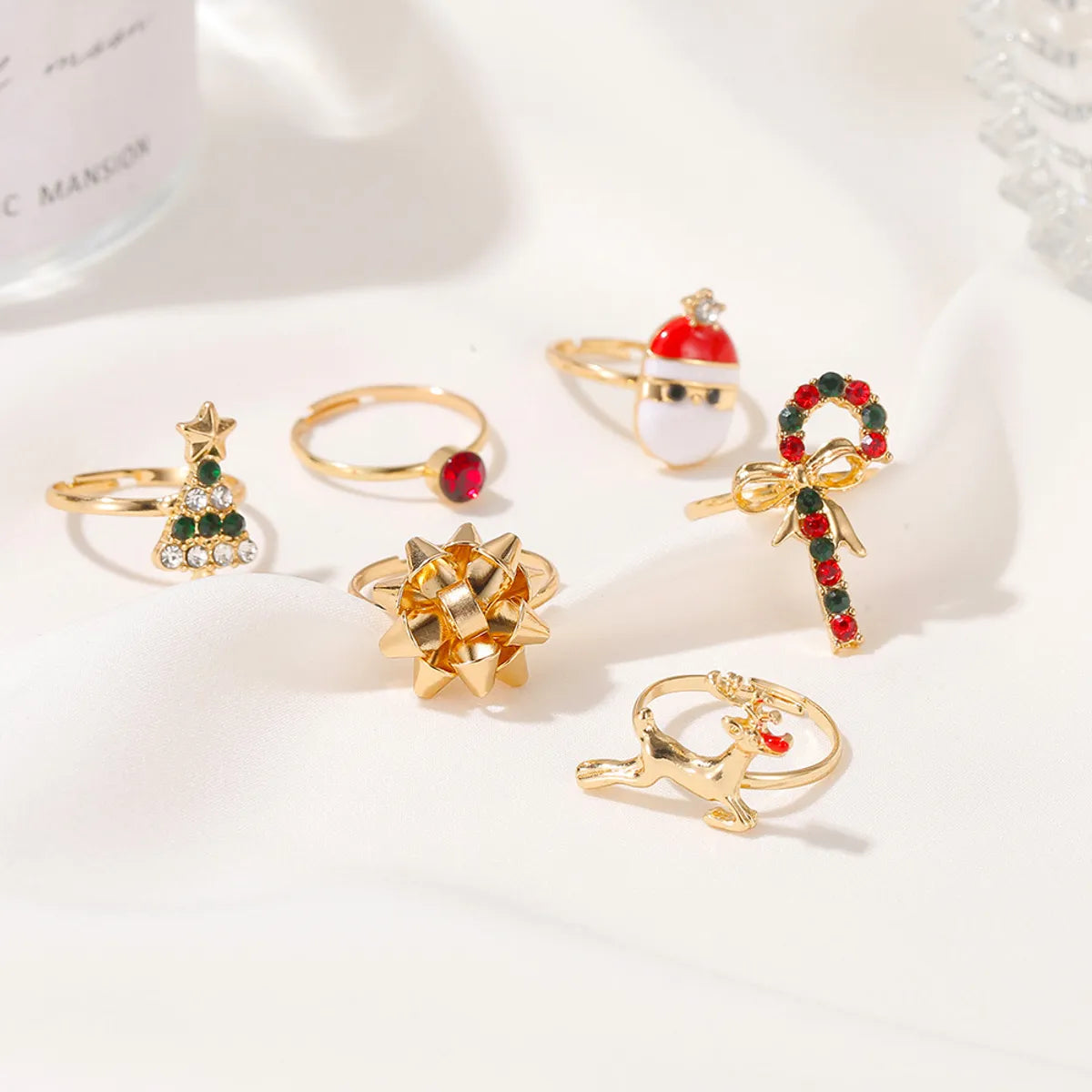 Cute Christmas Tree Santa Claus Elk Alloy Plating Christmas Women'S Open Rings