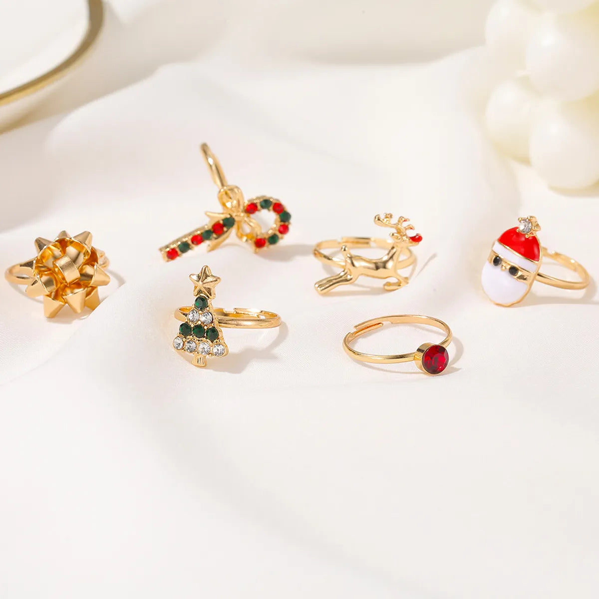 Cute Christmas Tree Santa Claus Elk Alloy Plating Christmas Women'S Open Rings