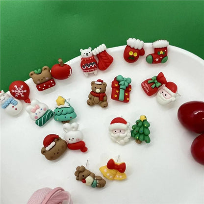 Cute Christmas Tree Santa Claus Elk Plastic Resin Women's Ear Studs 1 Pair